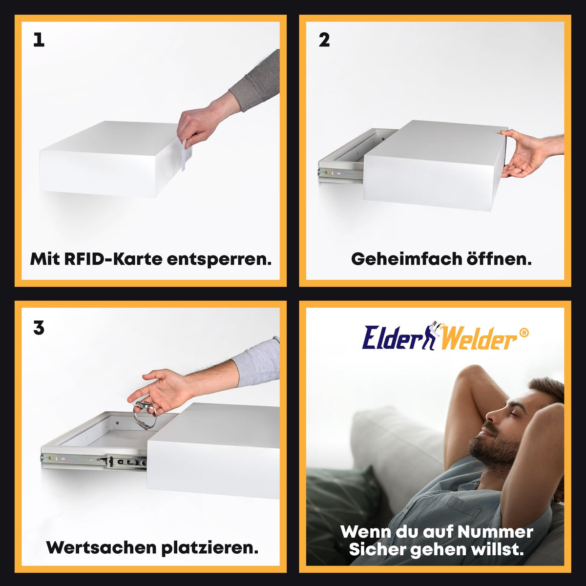 Wandregal mit Geheimfach Weiß, RFID-Schloss – Bild 2