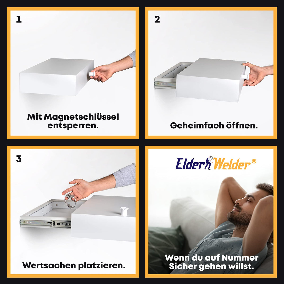 Wandregal mit Geheimfach Weiß, Magnetverschluss – Bild 2