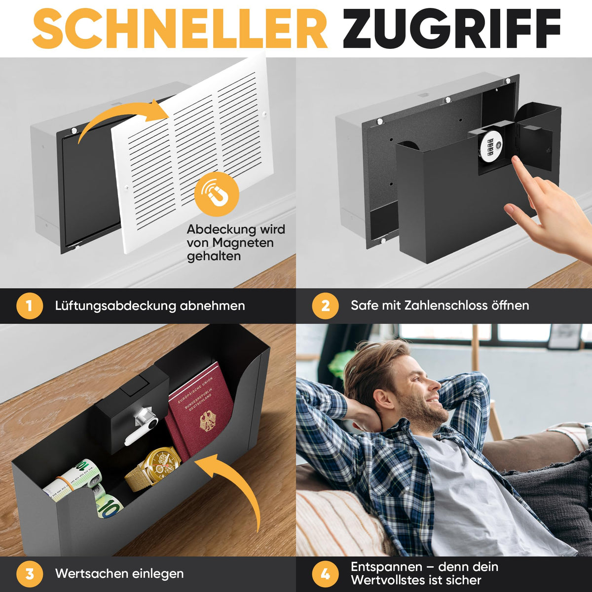 Lüftungsgitter-Tresor mit Zahlenschloss – Bild 6