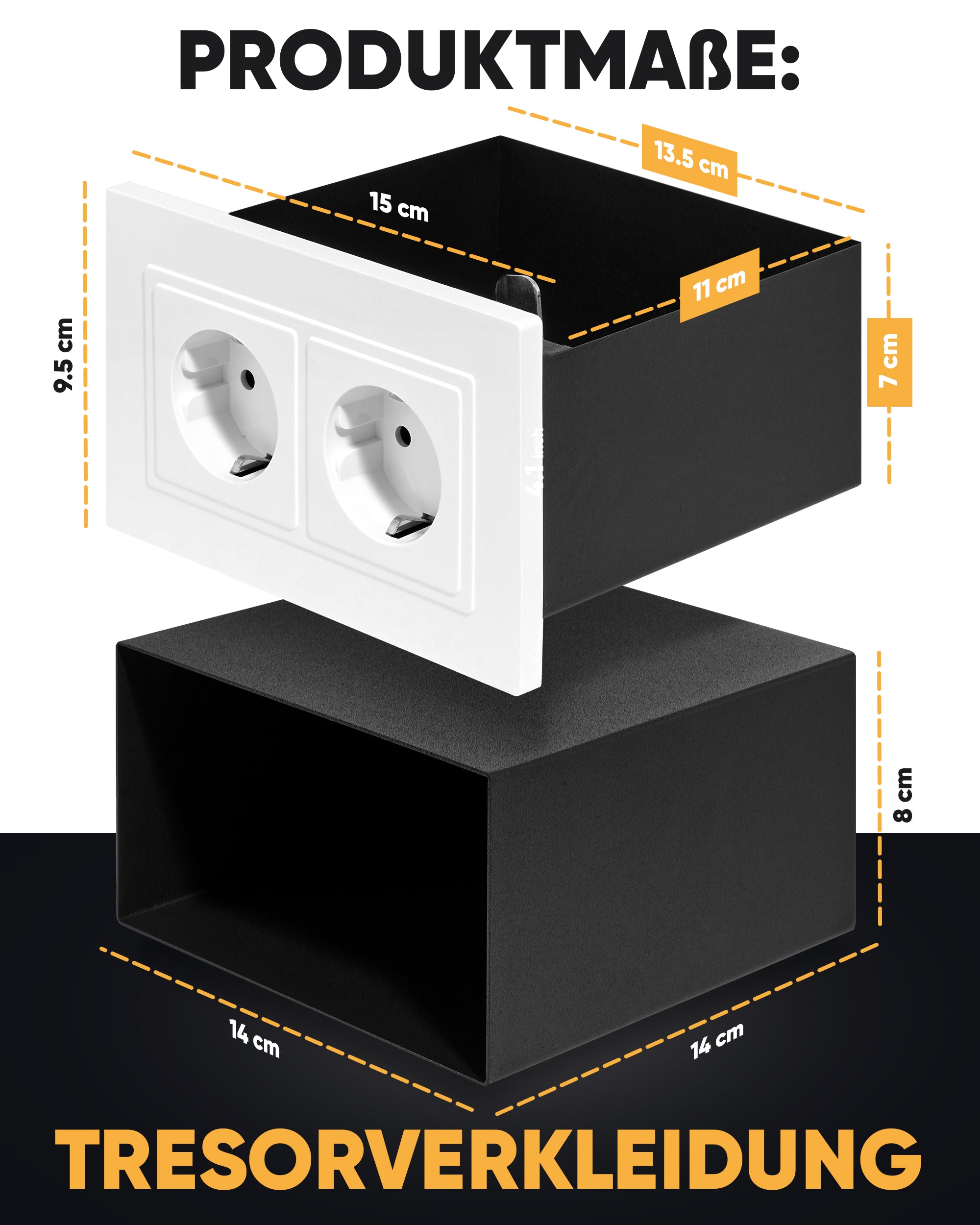 Steckdosentresor mit eingebauter Steckdosen-front (14 cm tief)