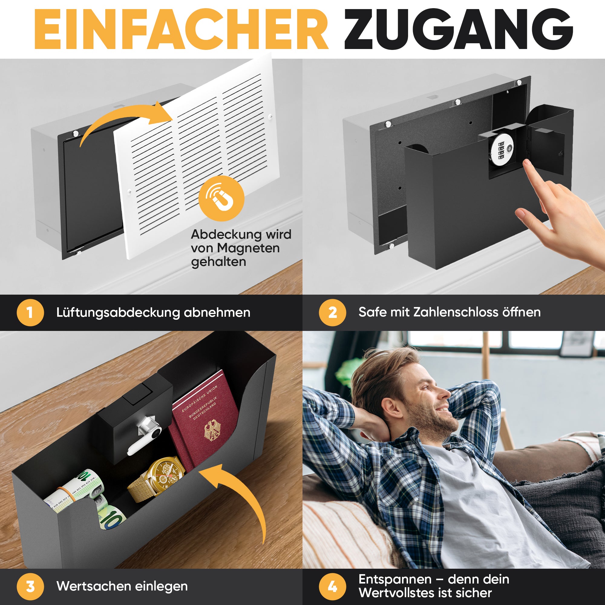 Elder Welder® Lüftungsgitter Tresor mit verstecktem Zahlenschloss