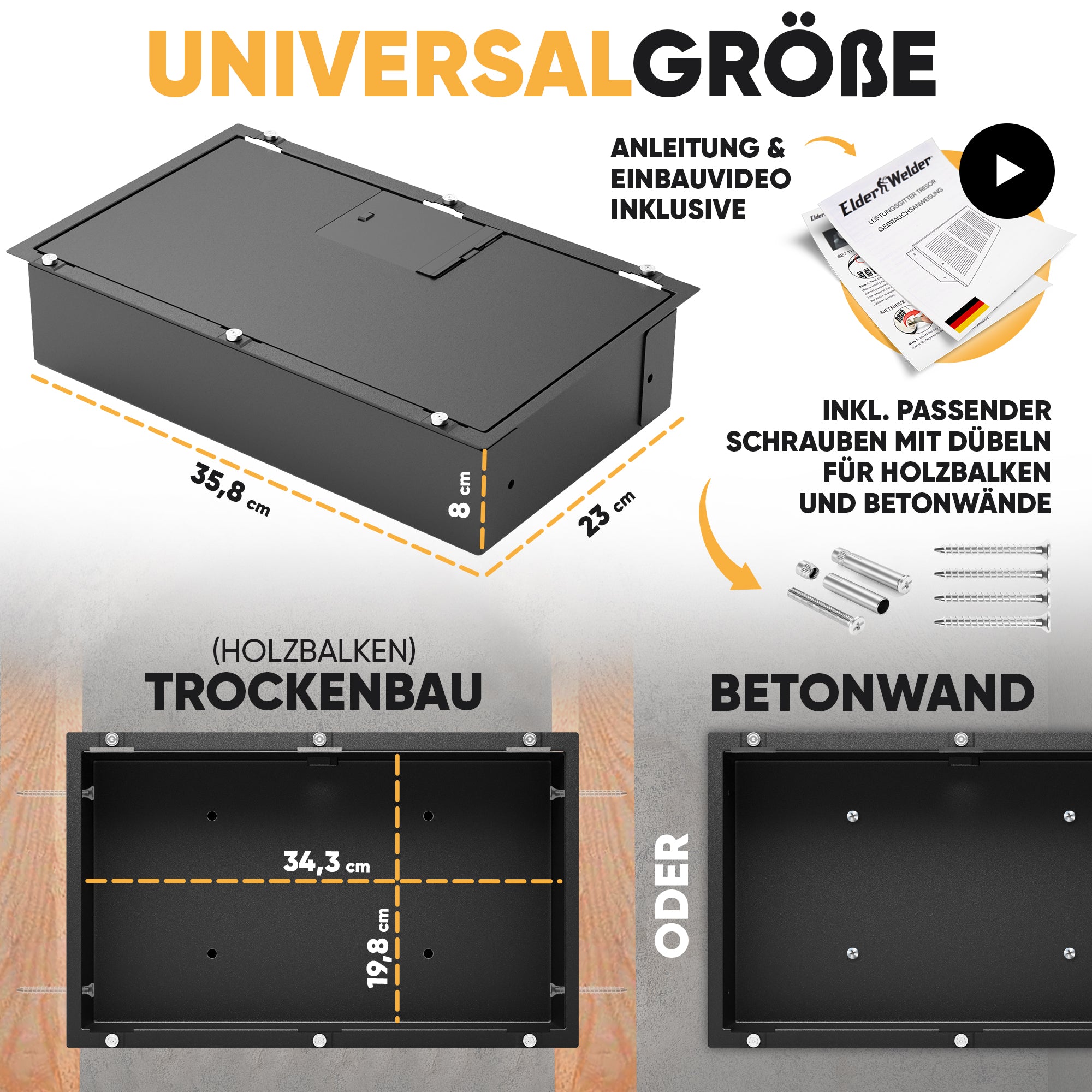 Elder Welder® Lüftungsgitter Tresor mit verstecktem Zahlenschloss