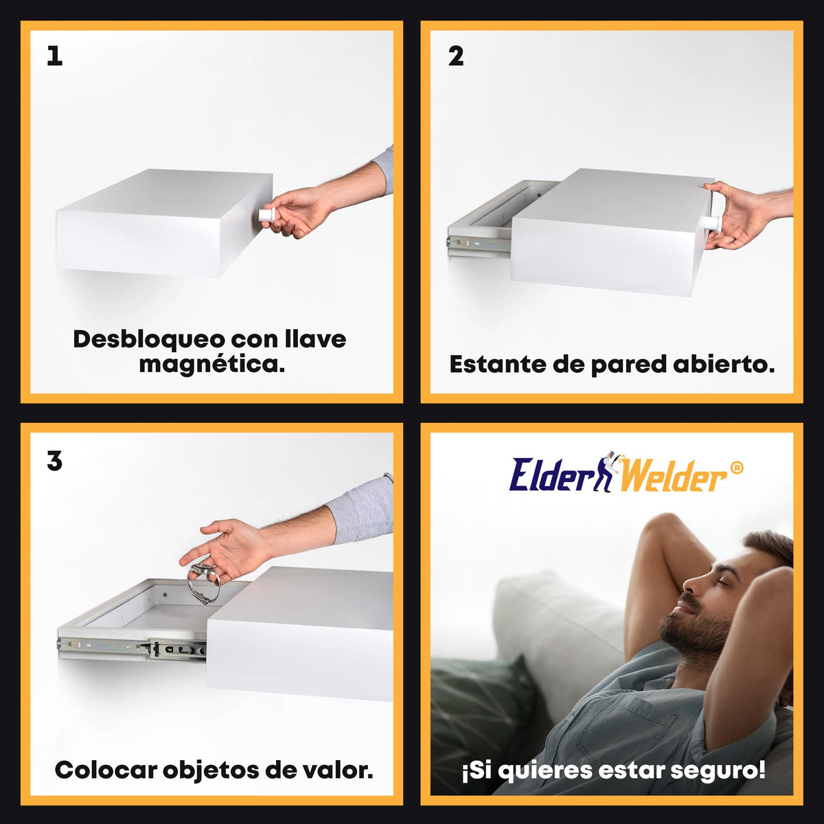 Estante con compartimento secreto blanco, cerradura magnética – imagen 2
