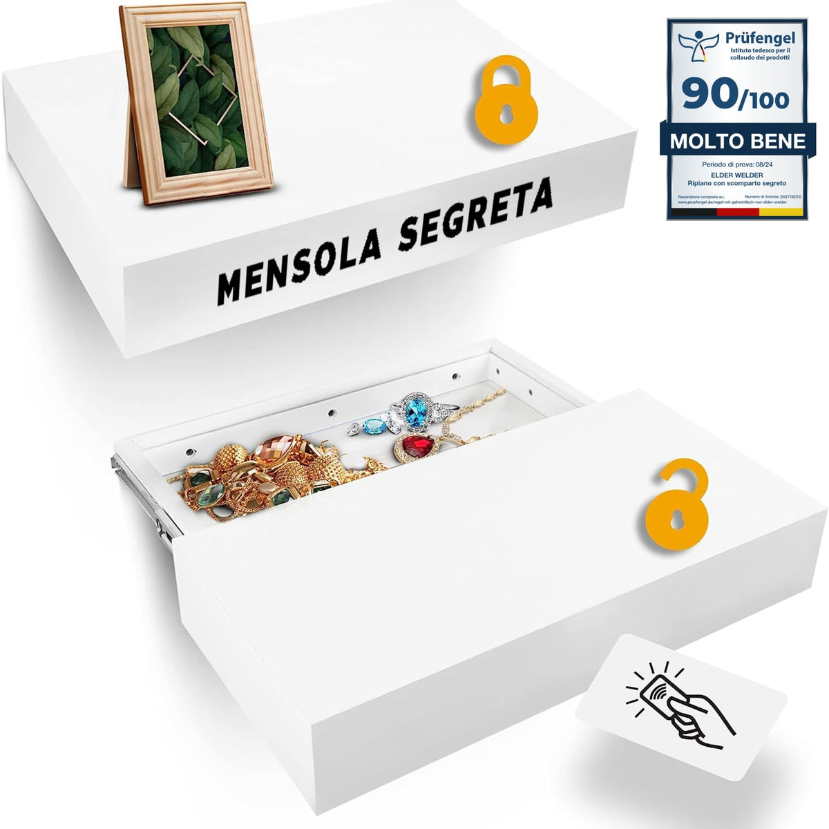 Mensola con scomparto segreto bianca, serratura RFID – immagine 1