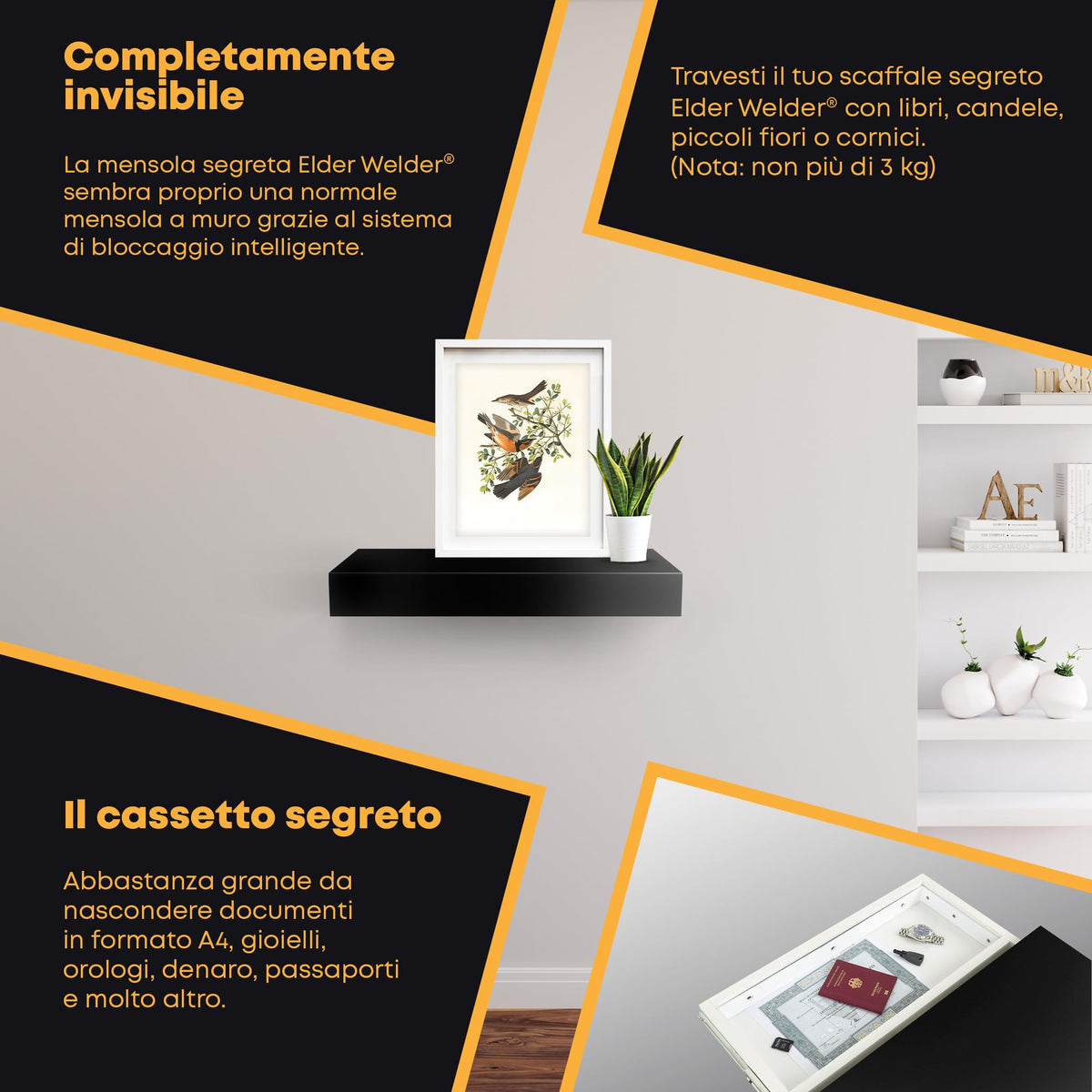 Mensola con scomparto segreto nera – immagine 4