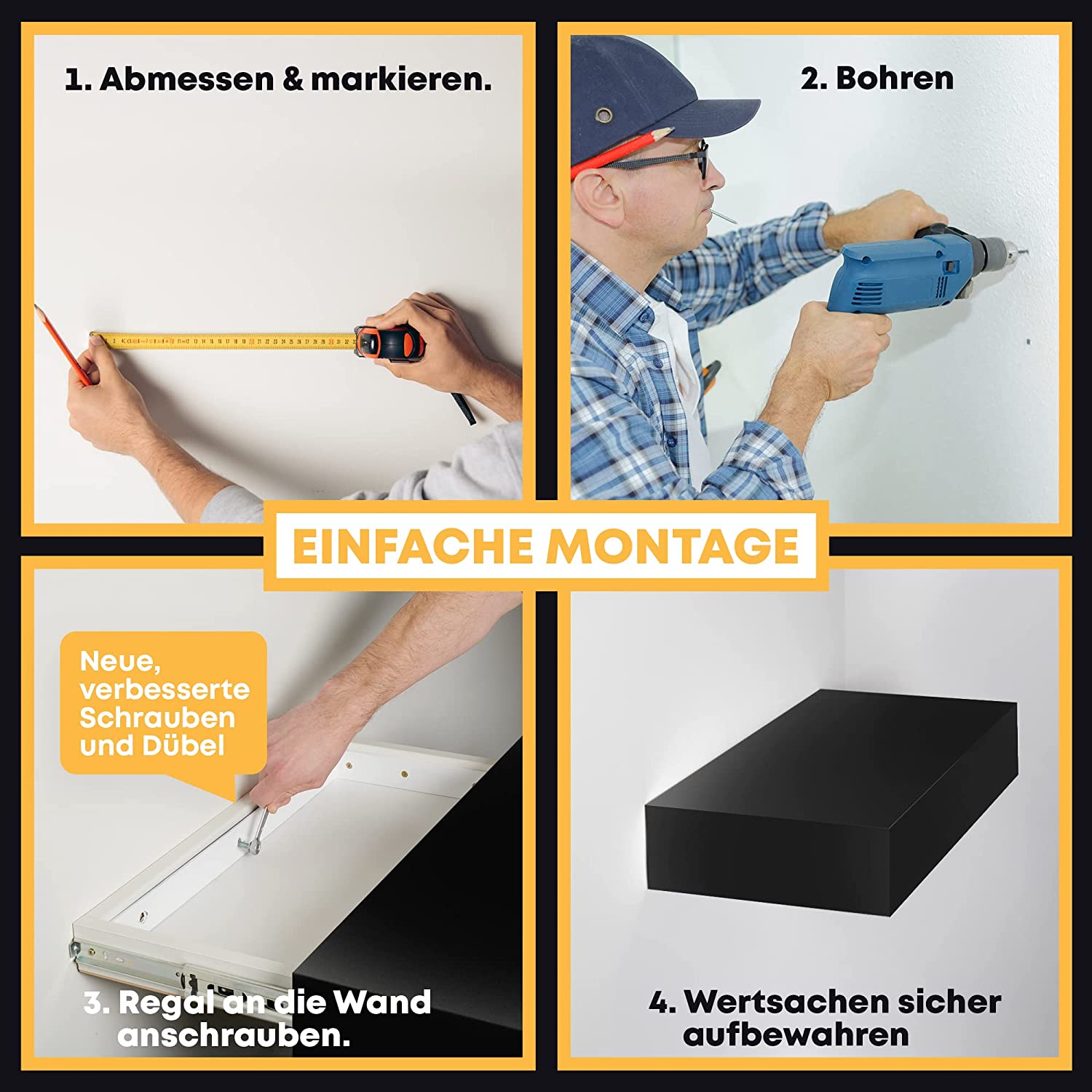 Wandregal mit Geheimfach (Schwarz)