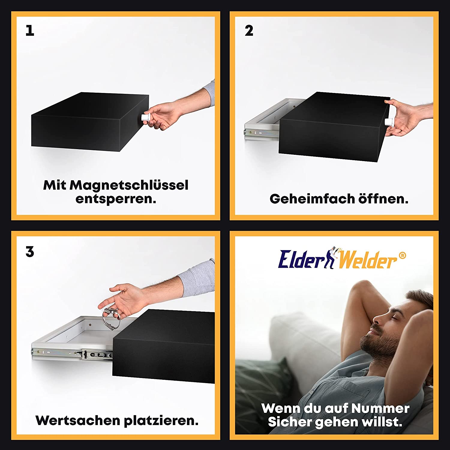 Wandregal mit Geheimfach (Schwarz)