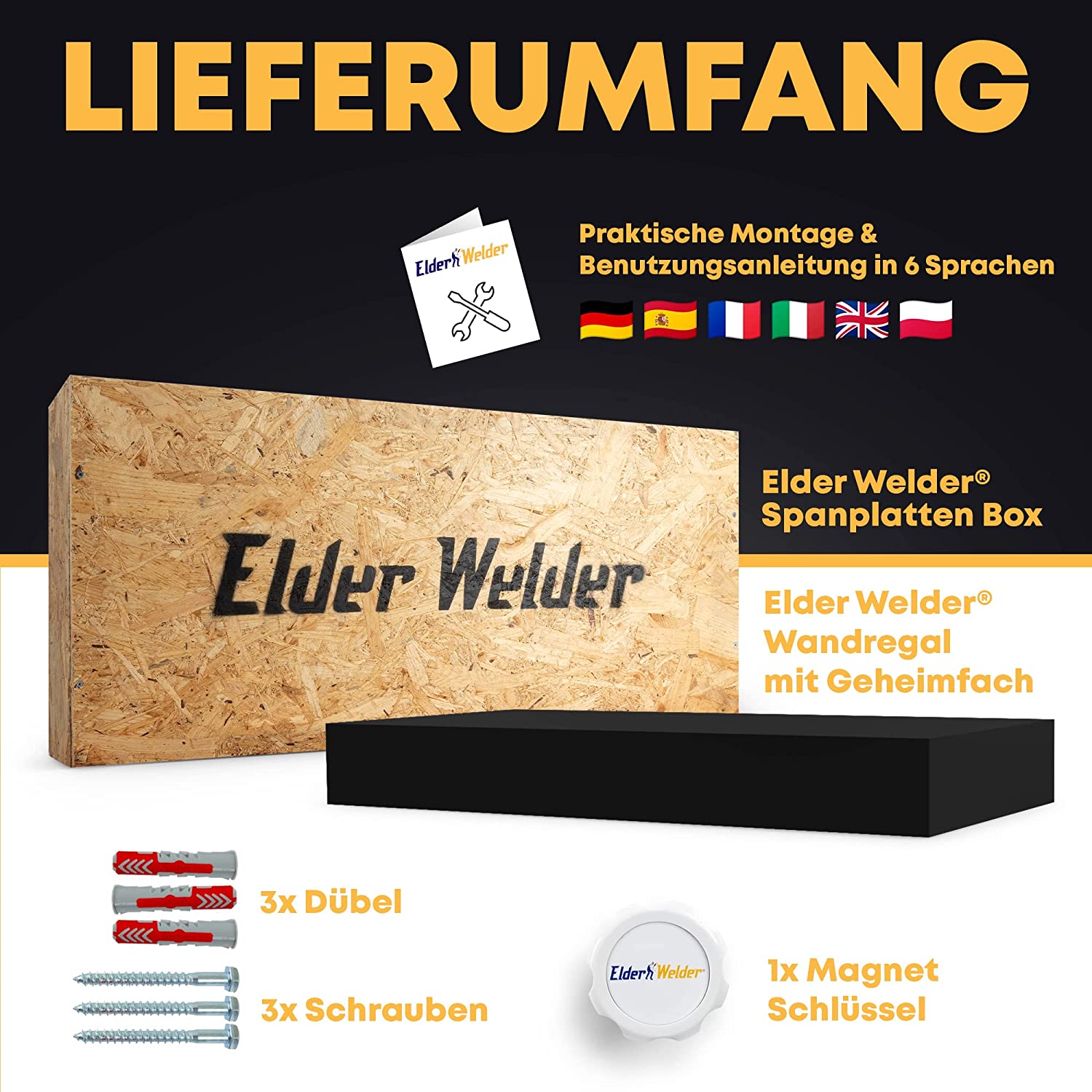 Wandregal mit Geheimfach (Schwarz)
