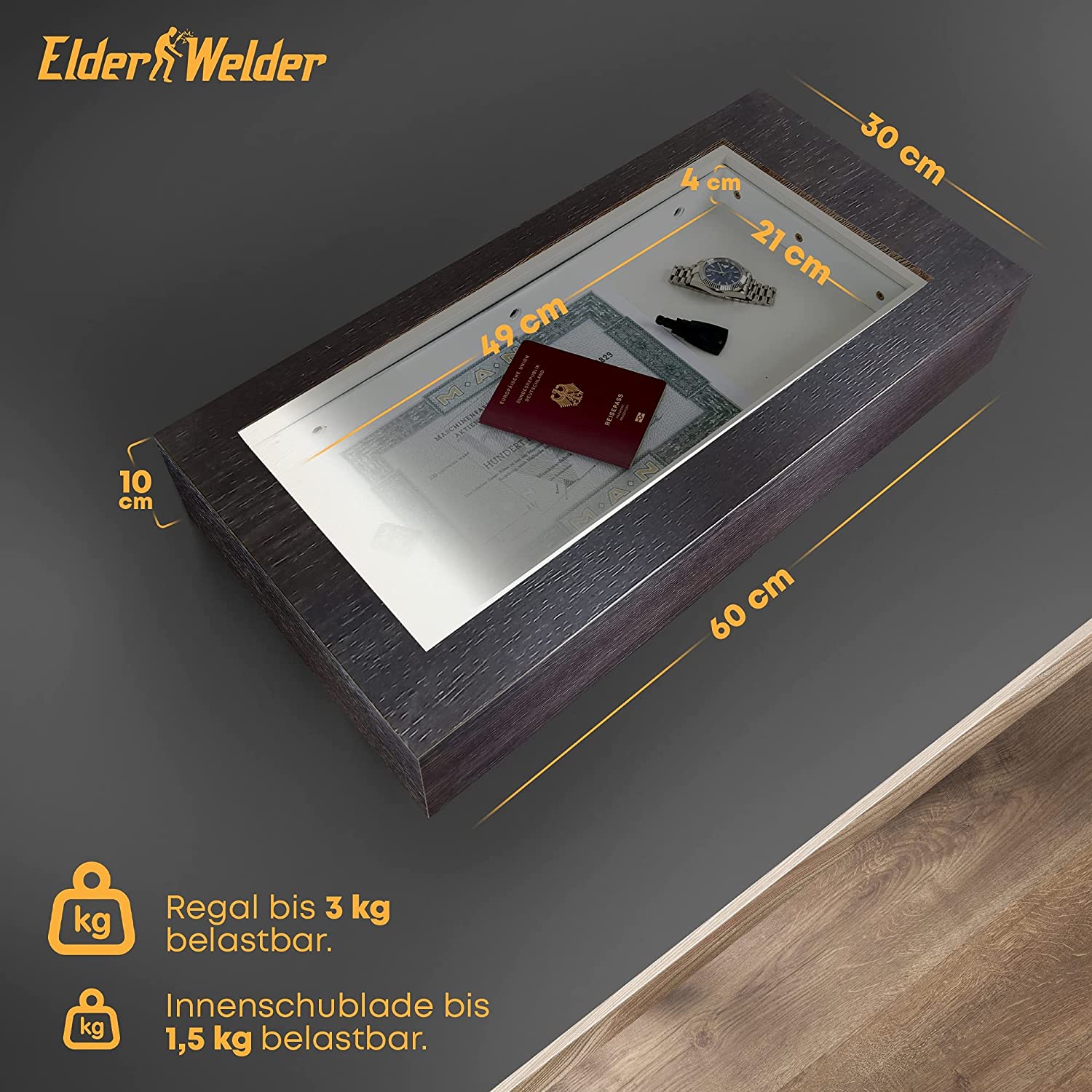 Wandregal mit Geheimfach (Wenge)