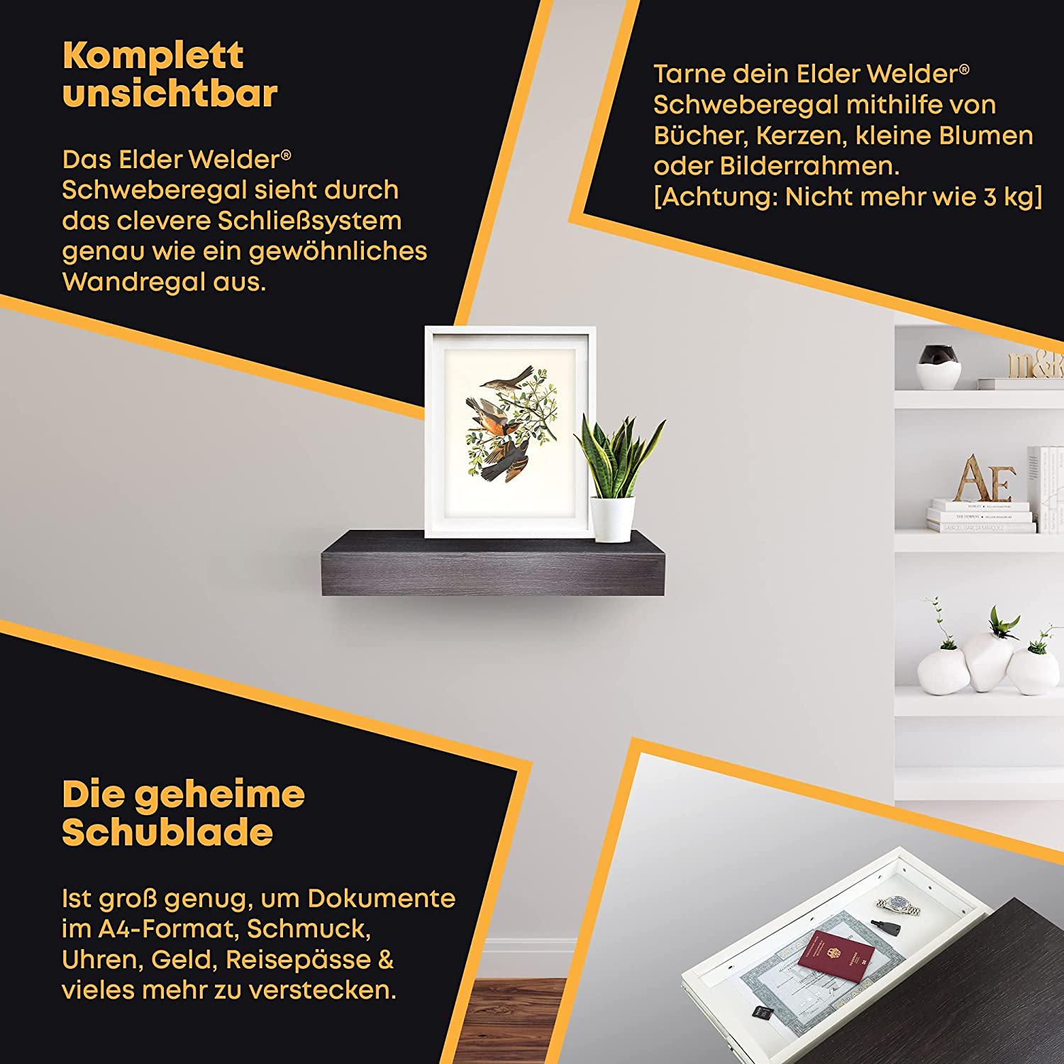 Wandregal mit Geheimfach (Wenge)