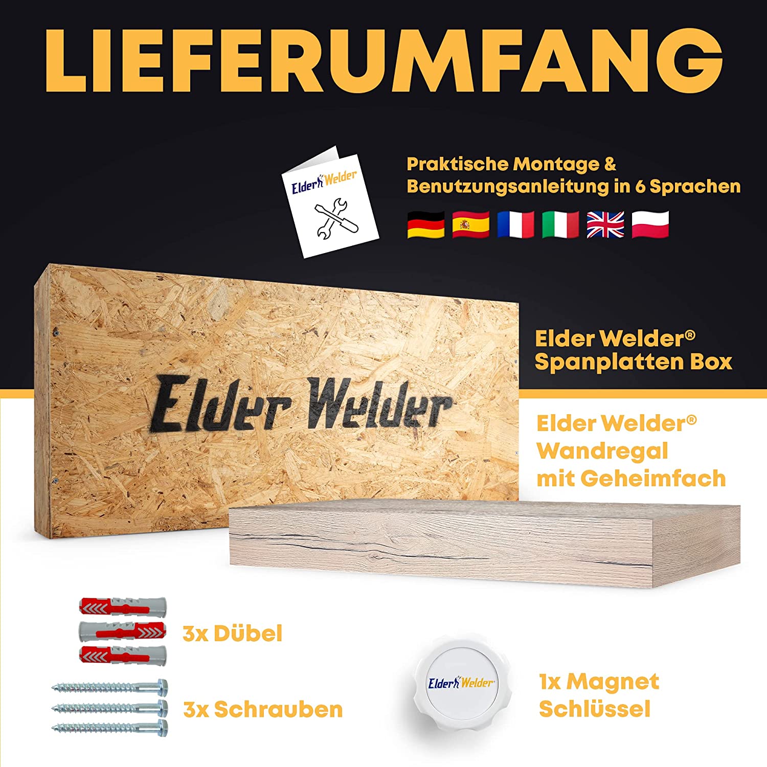 Wandregal mit Geheimfach (Halifax-Eiche)