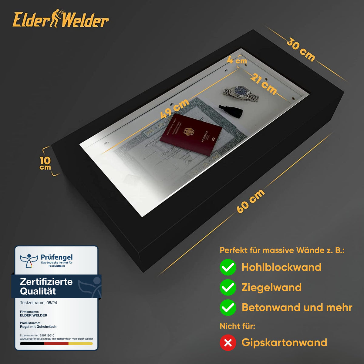 Wandregal mit Geheimfach Schwarz – Bild 3 