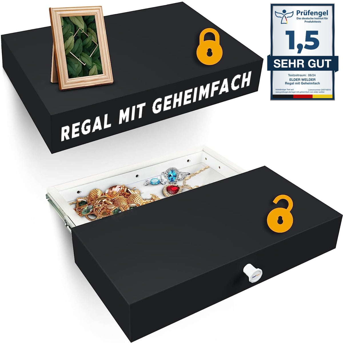 Wandregal mit Geheimfach Schwarz – Hauptbild 