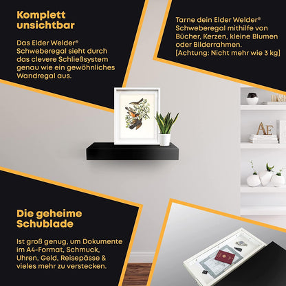 Wandregal mit Geheimfach Schwarz – Bild 4 