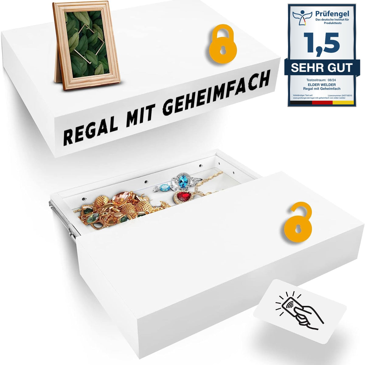 Wandregal mit Geheimfach Weiß, RFID-Schloss – Hauptbild 