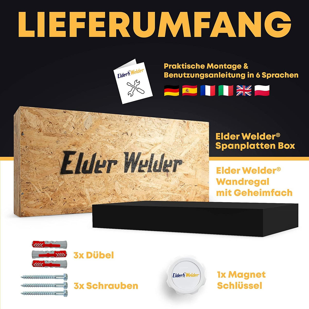 Wandregal mit Geheimfach Schwarz – Bild 6 