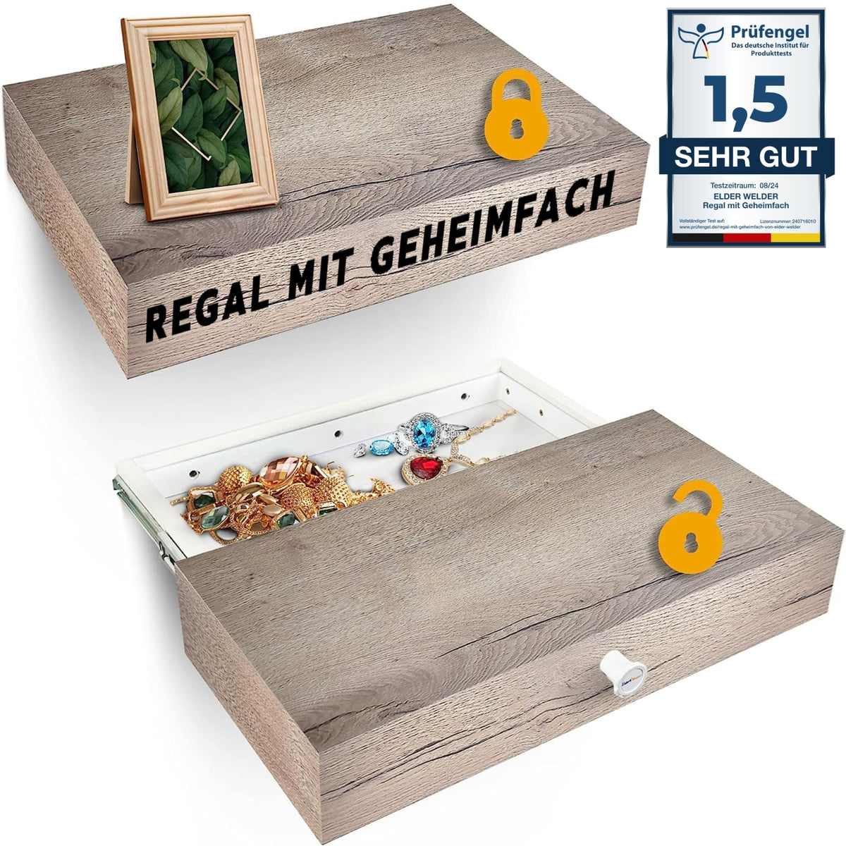 Wandregal mit Geheimfach Halifax-Eiche – Hauptbild 