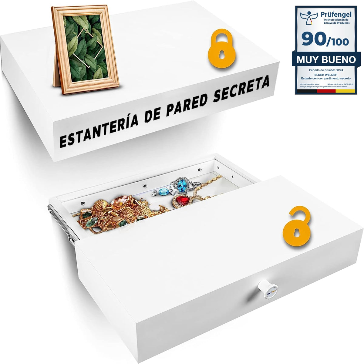 Estante con compartimento secreto blanco, cerradura magnética – imagen 1 #lang-es,v44235456774435