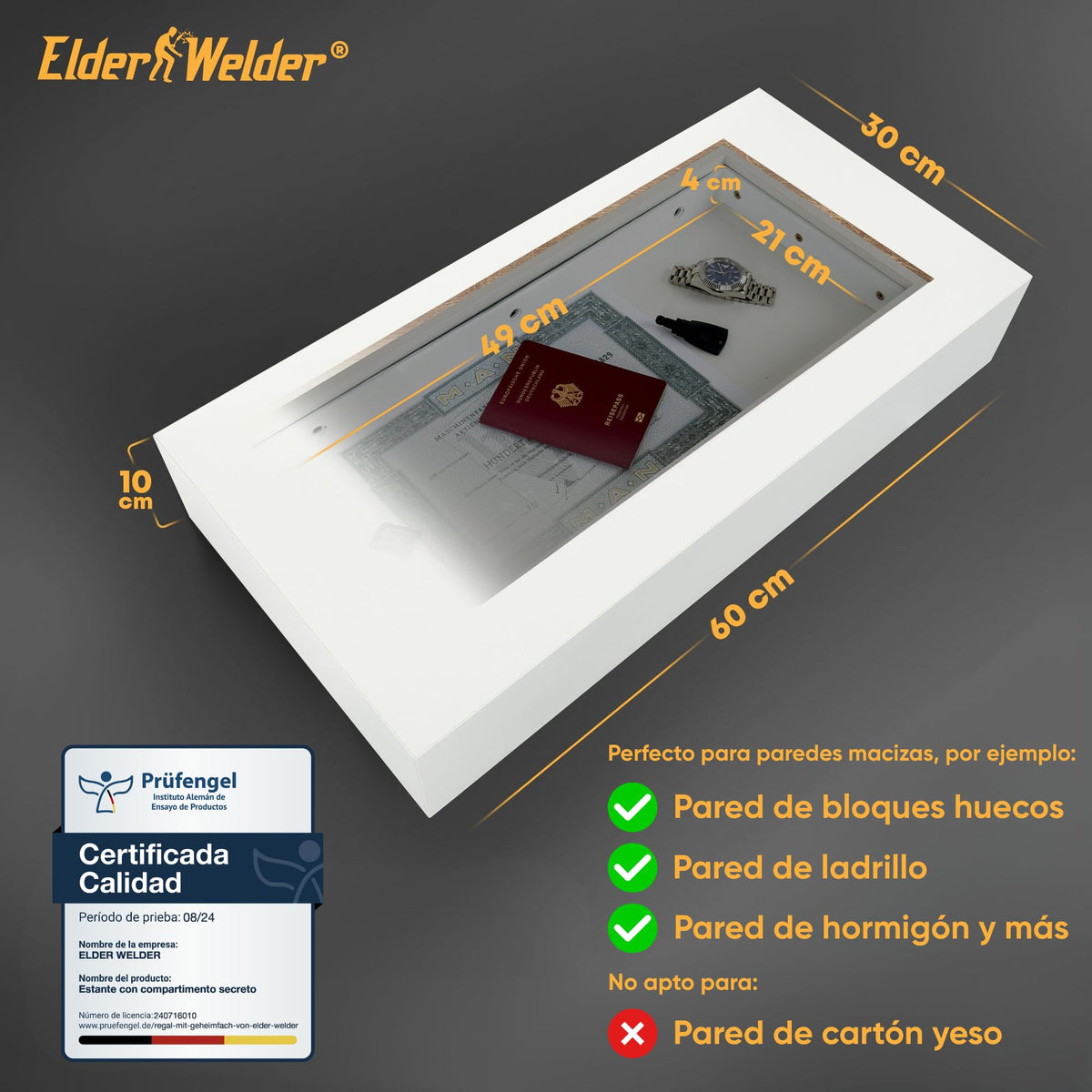 Estante con compartimento secreto blanco, cerradura RFID – imagen 3