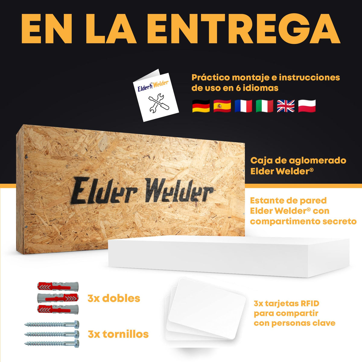 Estante con compartimento secreto blanco, cerradura RFID – imagen 6