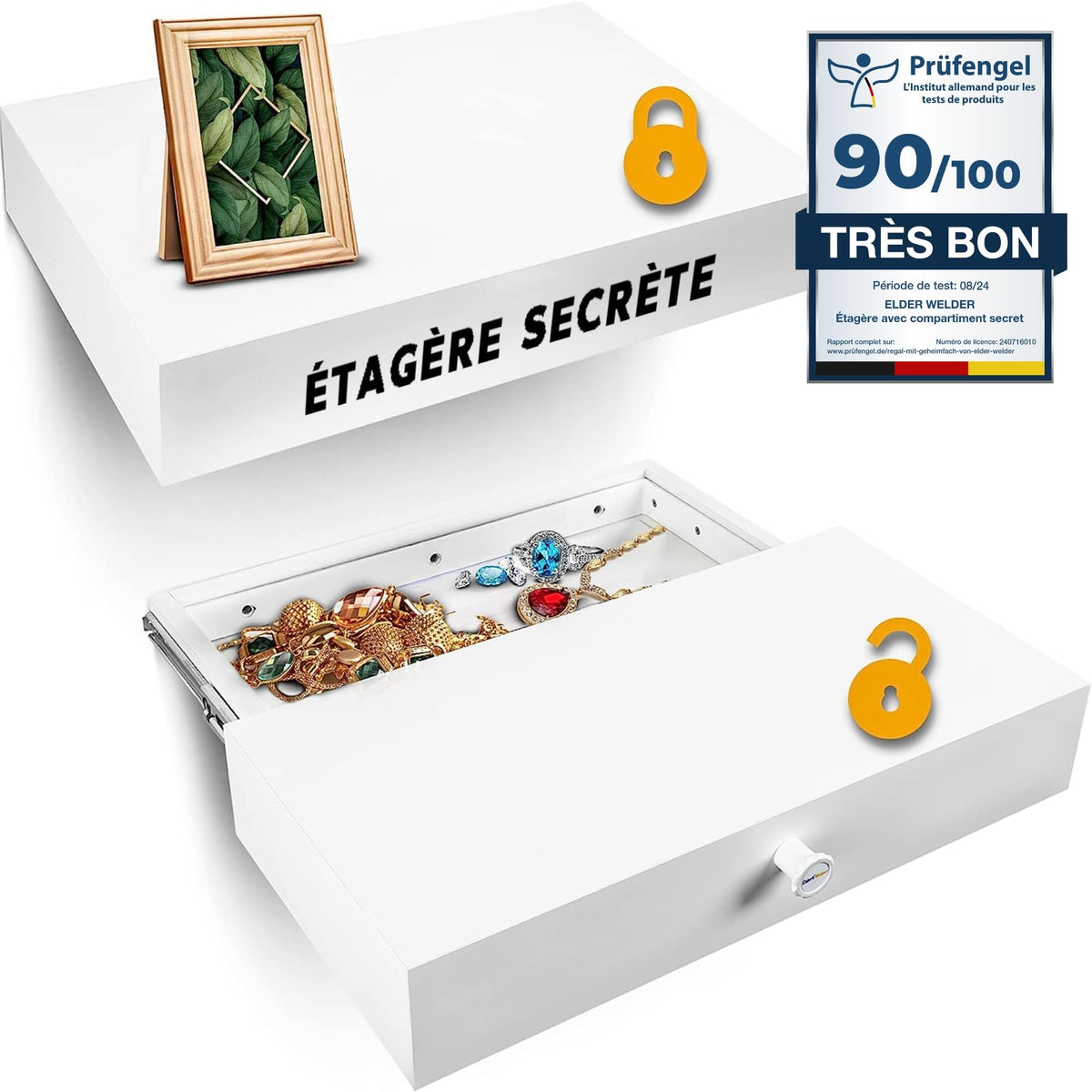 Étagère à compartiment secret blanc, serrure magnétique – image 1 #lang-fr,v44235456774435
