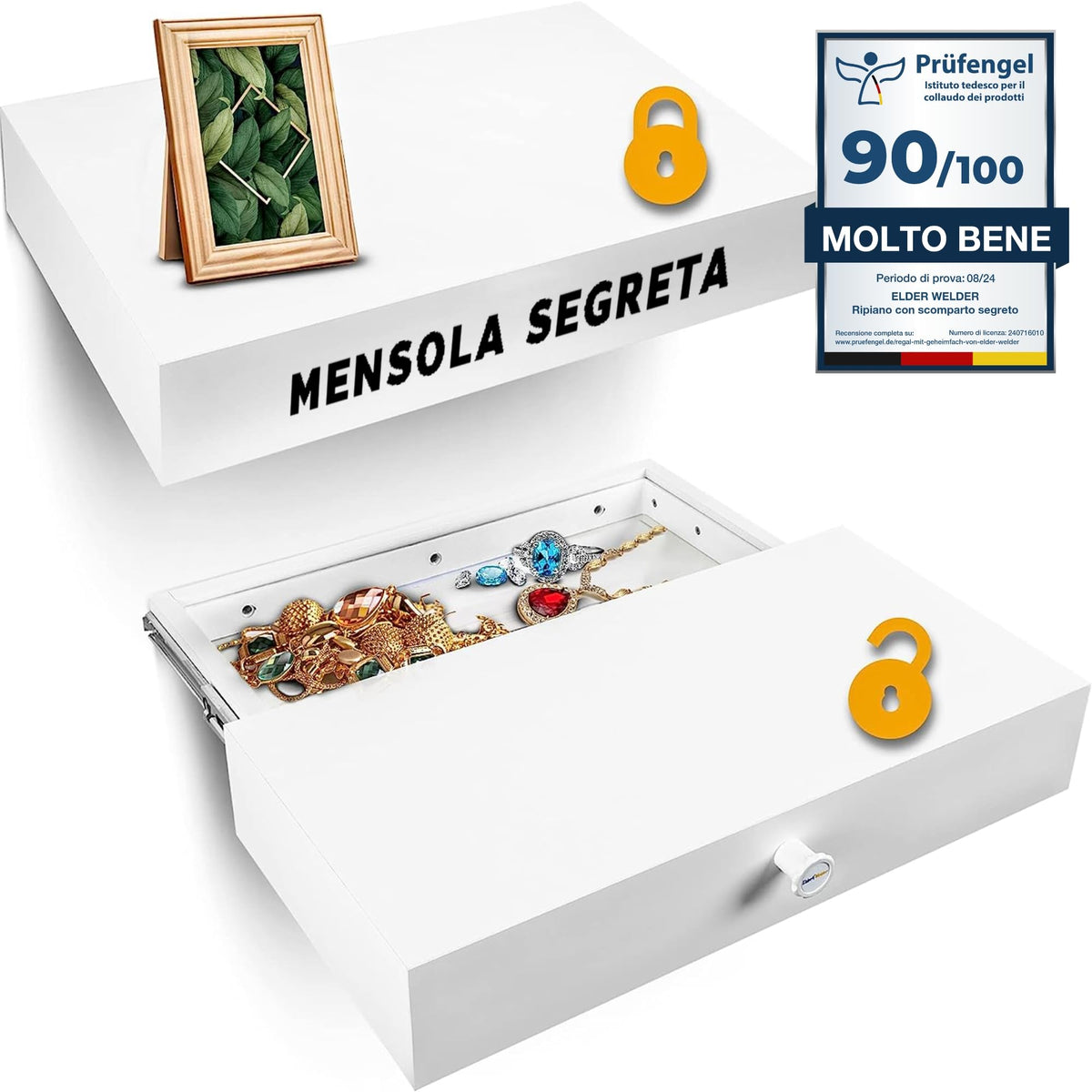 Mensola con scomparto segreto bianca, serratura magnetica – immagine 1
