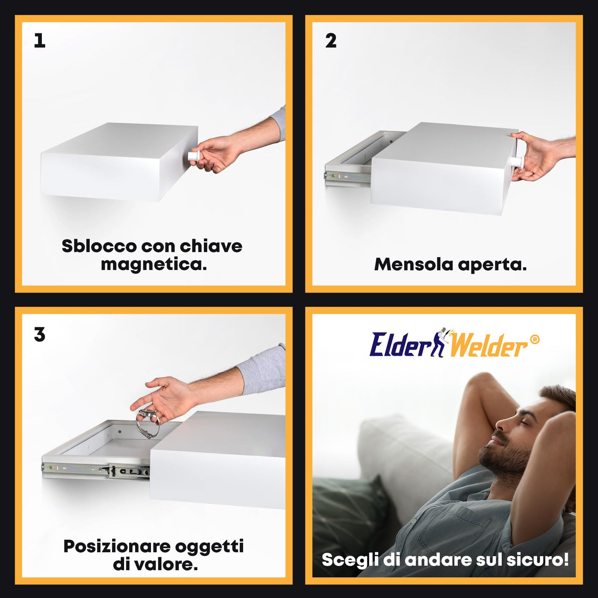 Mensola con scomparto segreto bianca, serratura magnetica – immagine 2