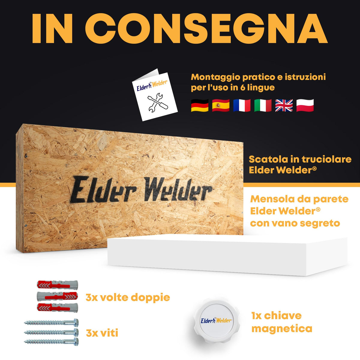 Mensola con scomparto segreto bianca, serratura magnetica – immagine 6