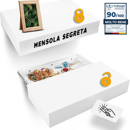 Mensola con scomparto segreto bianca, serratura RFID – immagine 1