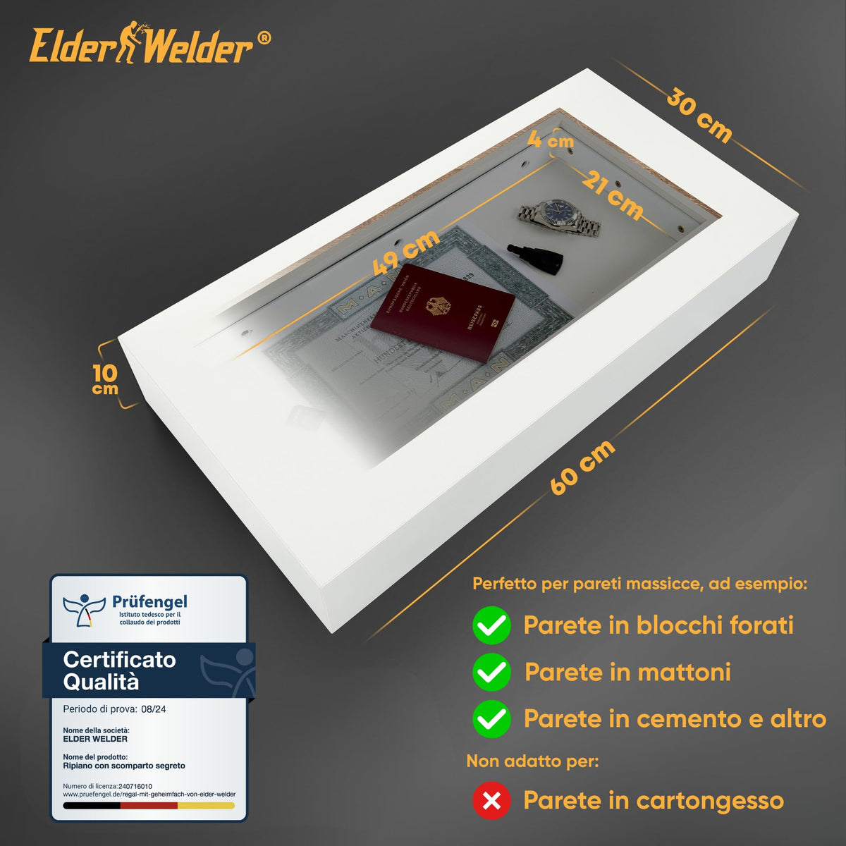 Mensola con scomparto segreto bianca, serratura RFID – immagine 3