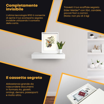 Mensola con scomparto segreto bianca, serratura RFID – immagine 4