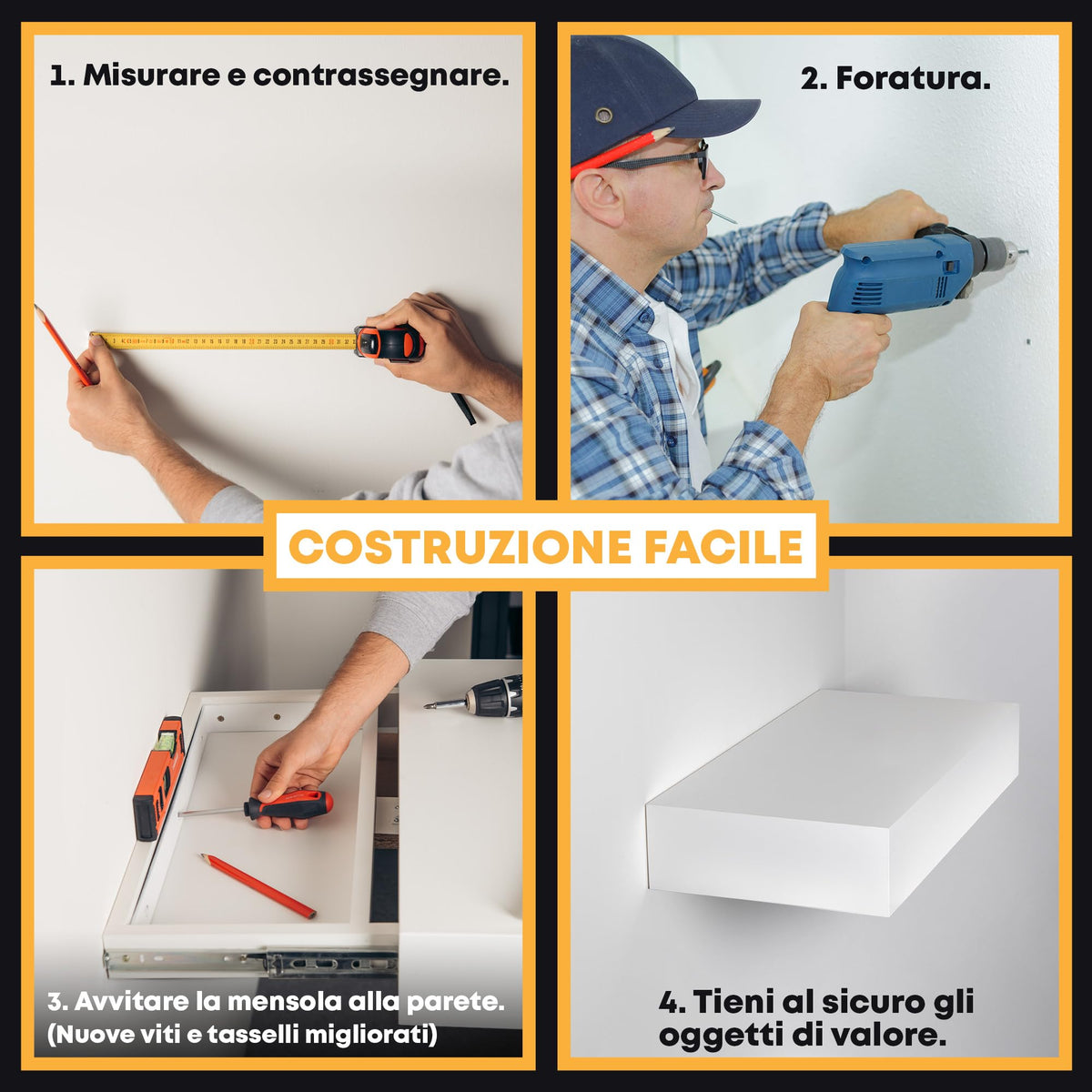 Mensola con scomparto segreto bianca, serratura RFID – immagine 5