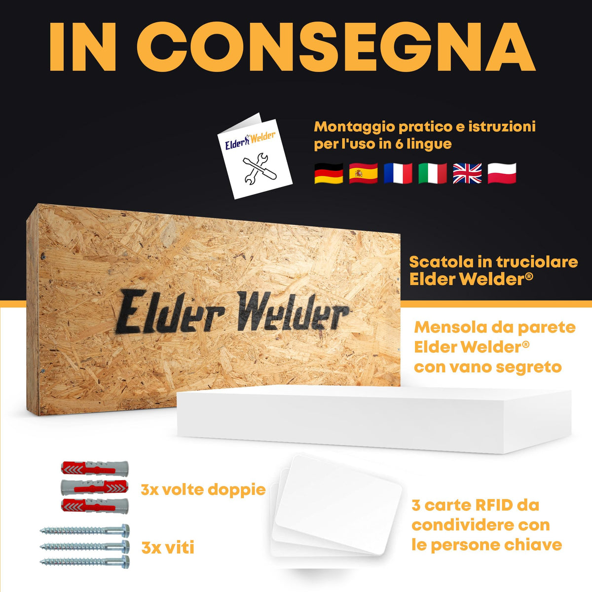 Mensola con scomparto segreto bianca, serratura RFID – immagine 6