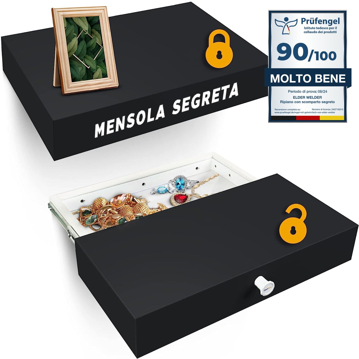 Mensola con scomparto segreto nera – immagine 1